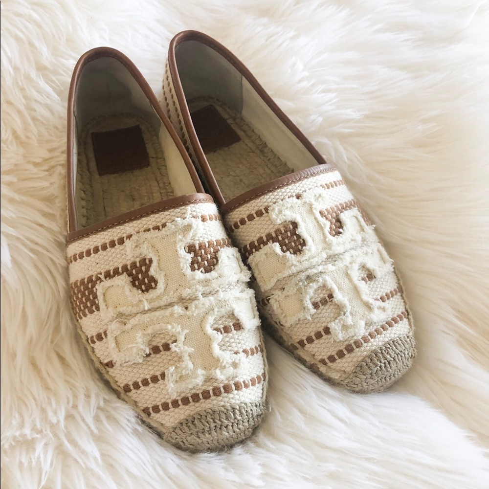 Tory Burch Cream and Brown Espadrilles